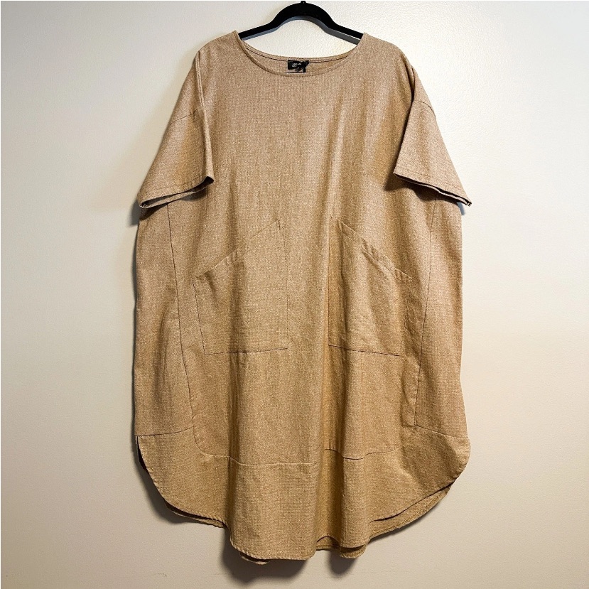 Elegant Italian Linen Tan Women's Dress